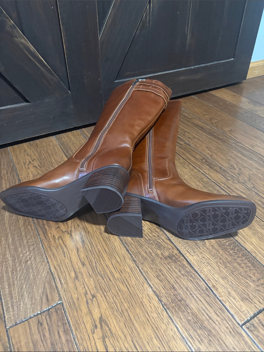 Naturalizer Brown Leather Knee-High Riding Boots with Buckle Straps - Picture 6 of 8